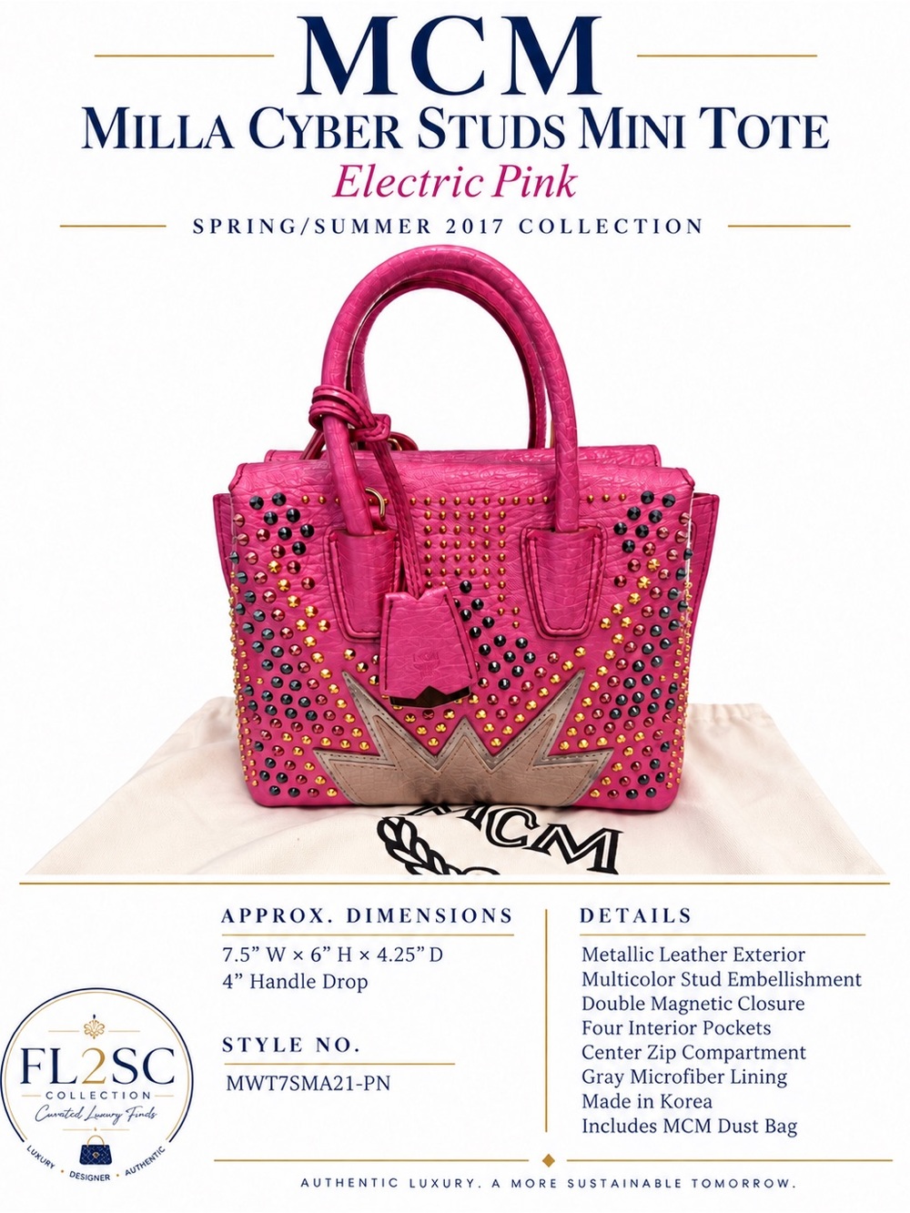 MCM Pink Studded Milla Cyber Studs Satchel